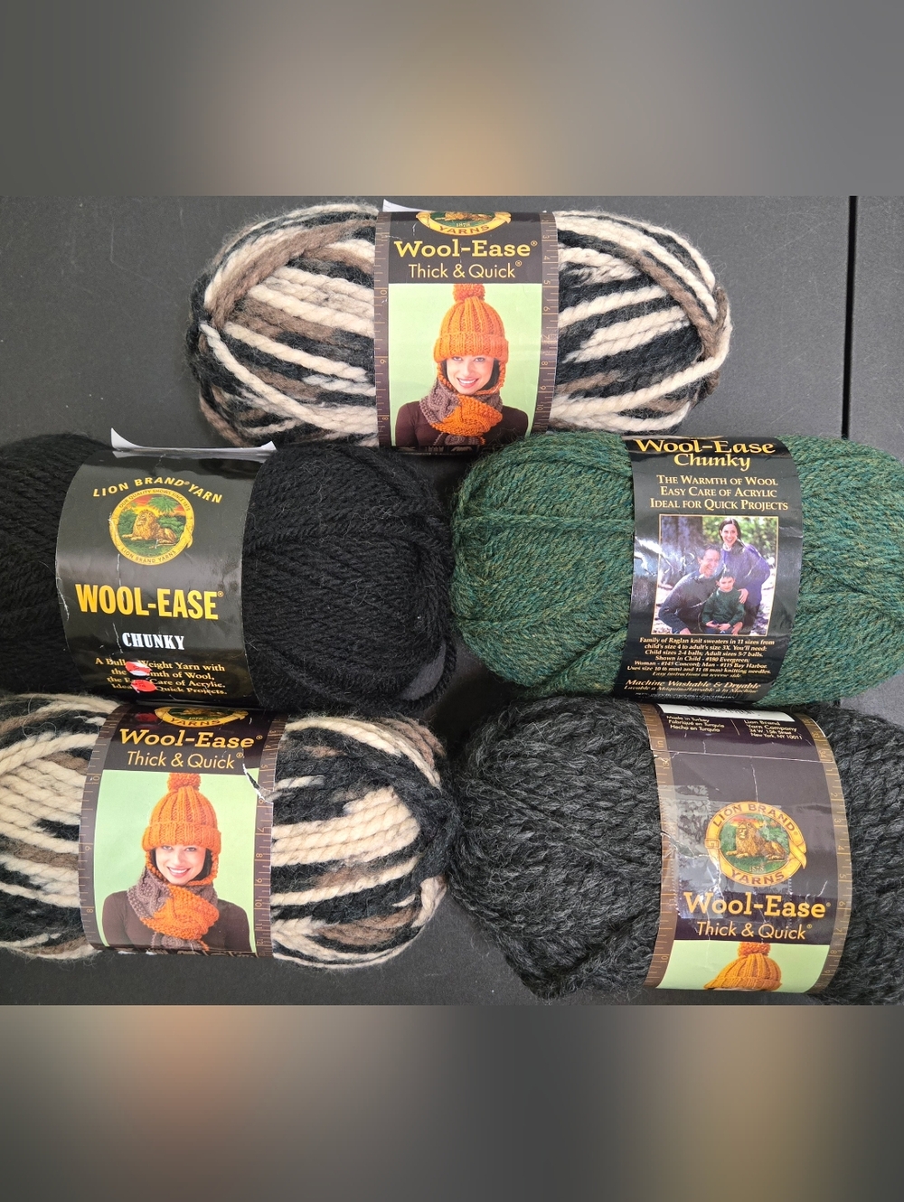 Wool-Ease Women’s Chunky Sweater Yarn Collection - Black, Cream, Green 5 Skeins